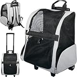 2IN1 Transporttasche mit Rollen bis 15kg Rucksack Trolley Hund Katze Hunderucksack Tasche (Grau)