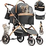 YITAHOME Hundewagen 3 in 1 Hundebuggy Bis 20kg, Klappbar, Hundewagen für Kleine Hunde, Hundebuggy Kleine Hunde, Hunde Buggy, Katzenwagen, Faltbar Hund Kinderwagen, Tragbarer Kinderwagen (Schwarz)